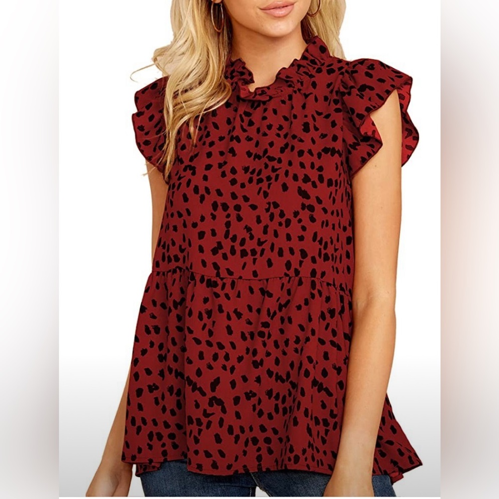 Ruffle sleeve animal print peplum top